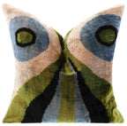 Handmade Silk Velvet Abstract Throw Pillow - 16x16, Bold Green, Blue, and Black Design with Down Feather Insert Canvello