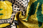 Handmade Silk Velvet Animal Motif Throw Pillow - 20x20, Vibrant Yellow with Green and Beige Design, Down... - House Of Avana