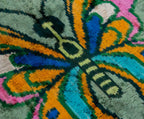 Handmade Silk Velvet Butterfly Throw Pillow - 20x20, Vibrant Green, Pink, Orange, and Blue Design with Down Feather Insert Canvello