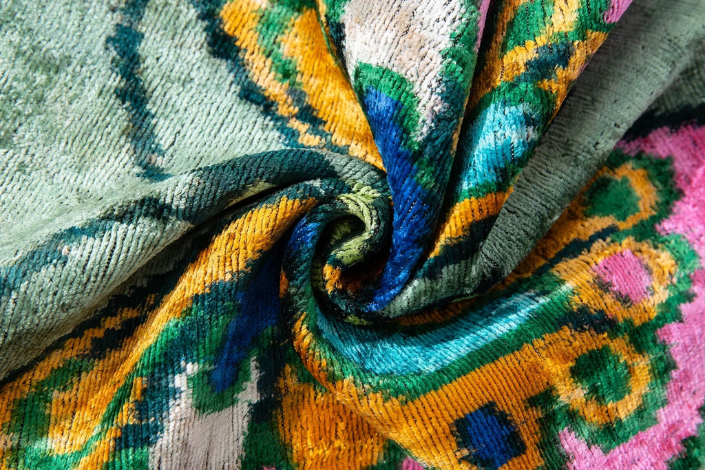 Handmade Silk Velvet Butterfly Throw Pillow - 20x20, Vibrant Green, Pink, Orange, and Blue Design with Down Feather Insert Canvello