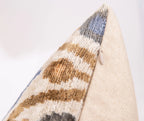 Handmade Silk Velvet Ikat Throw Pillow - 20x20, Beige, Blue, and Brown Luxury Design with Down Feather Insert Canvello