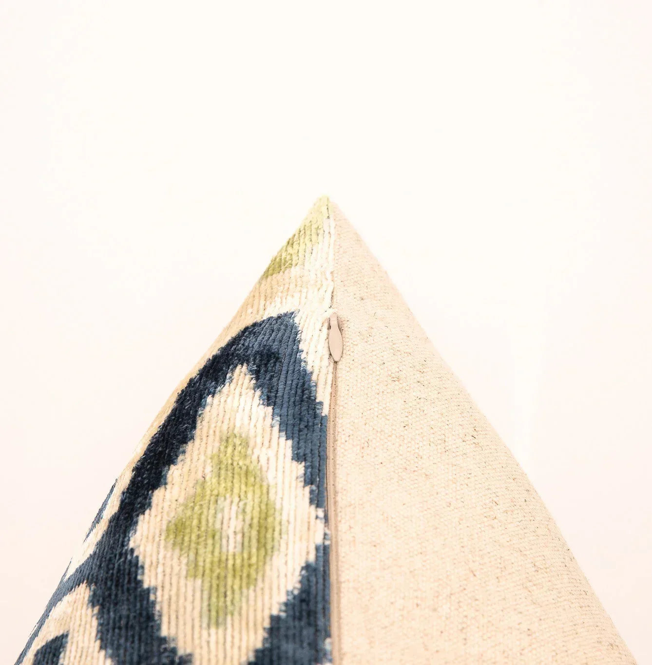 Handmade Silk Velvet Ikat Throw Pillow - 20x20, Beige, Blue, and Green Ikat Design with Down Feather Insert Canvello