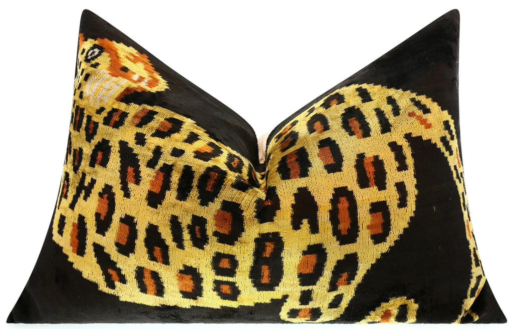 Handmade Silk Velvet Leopard Print Throw Pillow - 16x24, Bold Exotic Design with Down Feather Insert Canvello