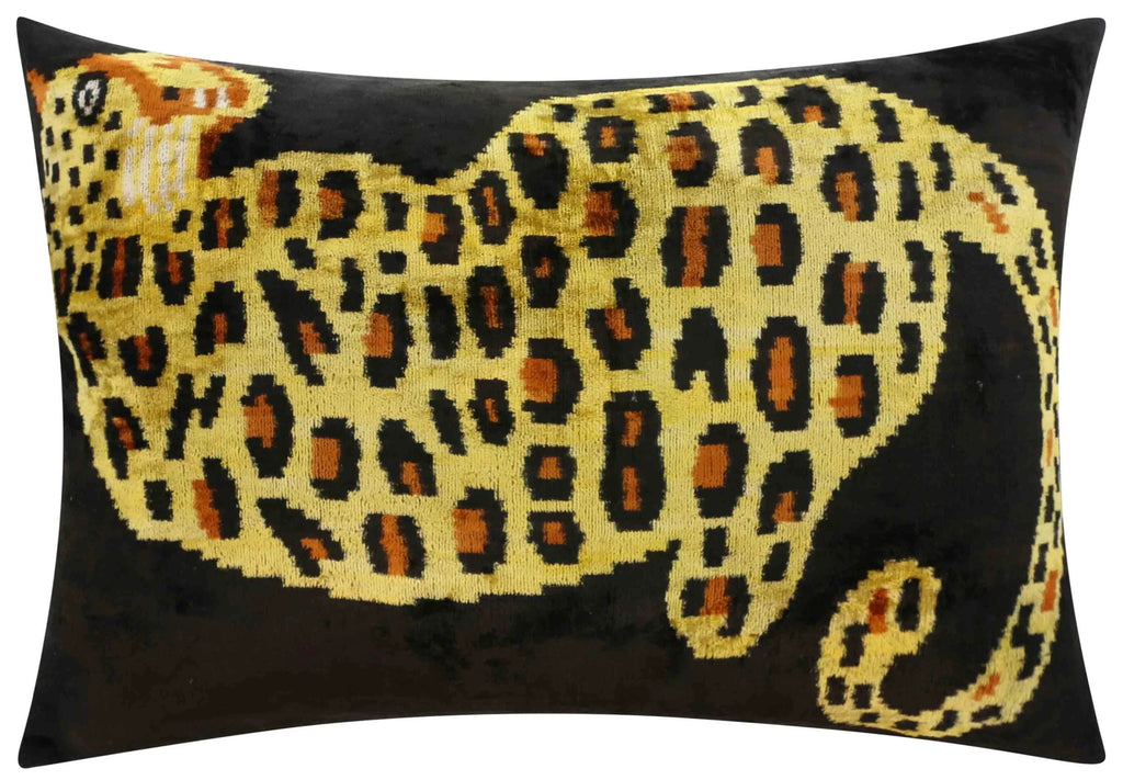 Handmade Silk Velvet Leopard Print Throw Pillow - 16x24, Bold Exotic Design with Down Feather Insert Canvello