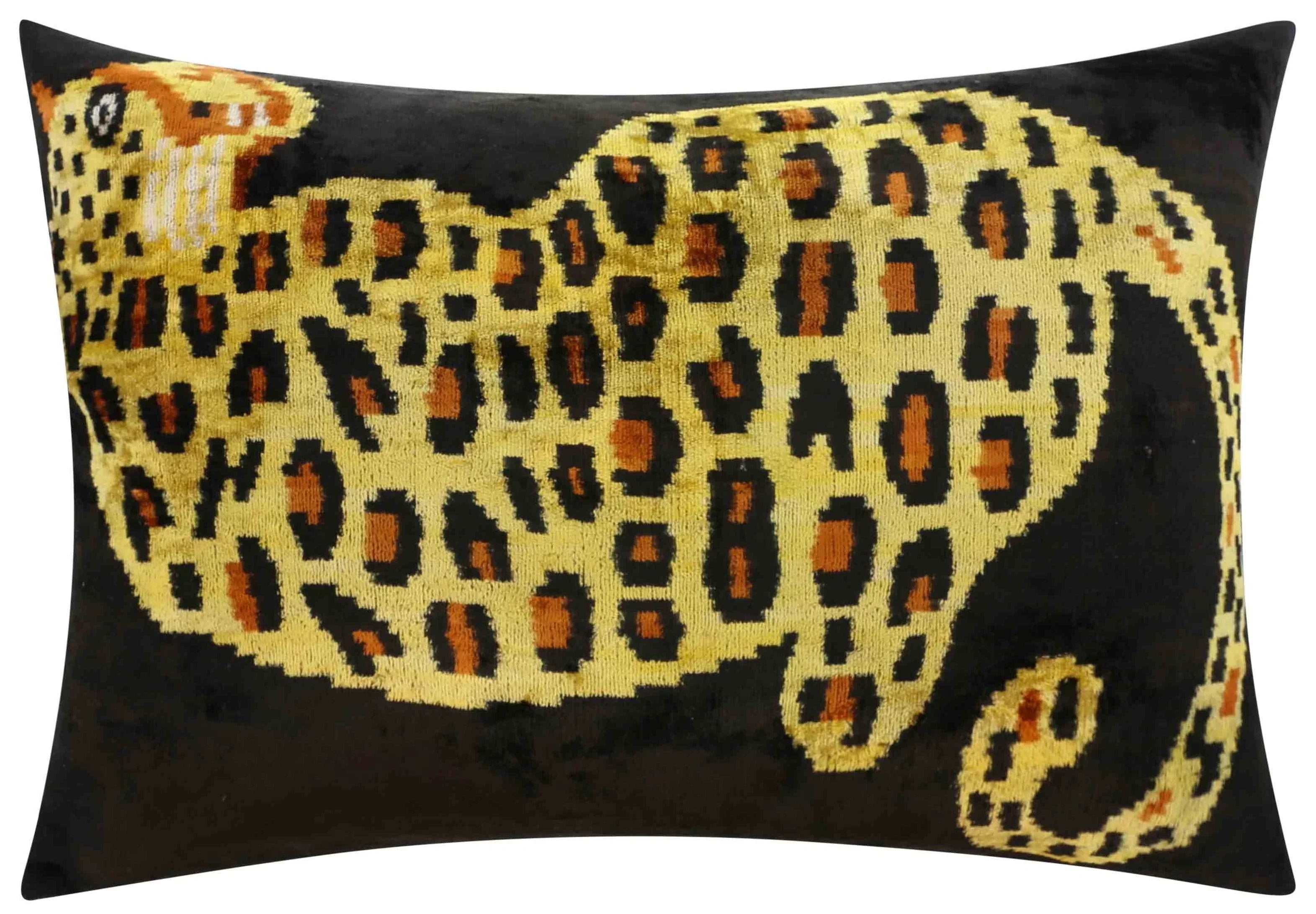 Handmade Silk Velvet Leopard Print Throw Pillow - 16x24, Bold Exotic Design with Down Feather Insert Canvello