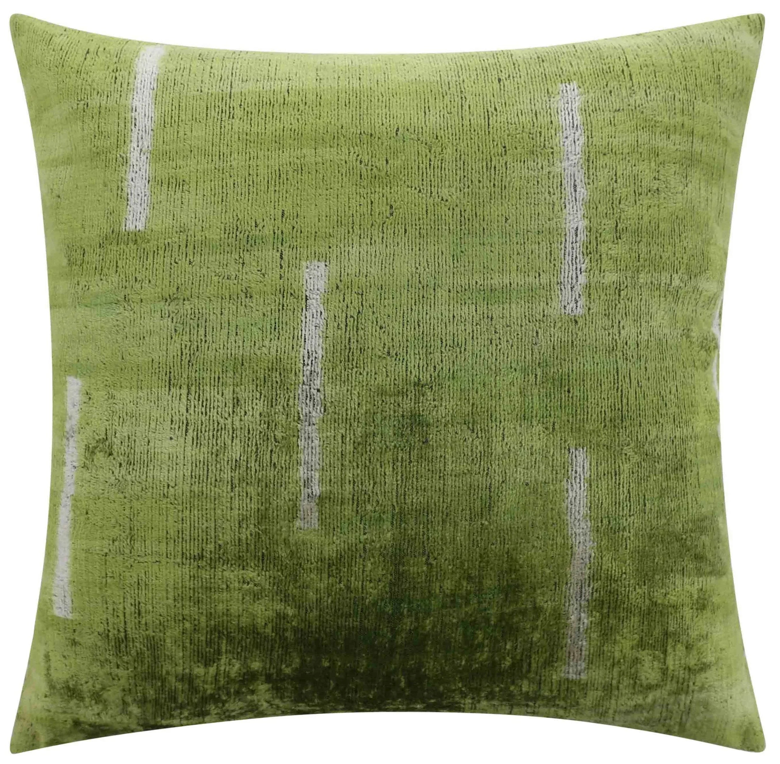 Handmade Silk Velvet Minimalist Throw Pillow - 20x20, Green with White Accent Lines, Down Feather Insert Canvello