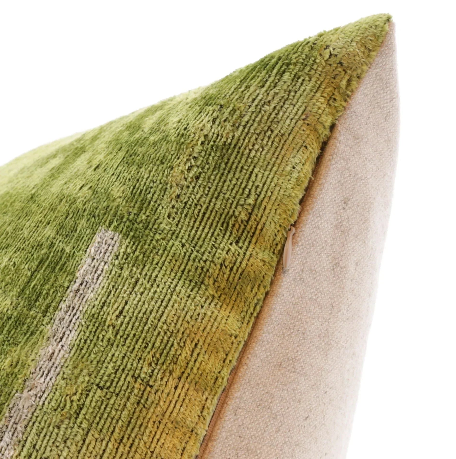 Handmade Silk Velvet Minimalist Throw Pillow - 20x20, Green with White Accent Lines, Down Feather Insert Canvello