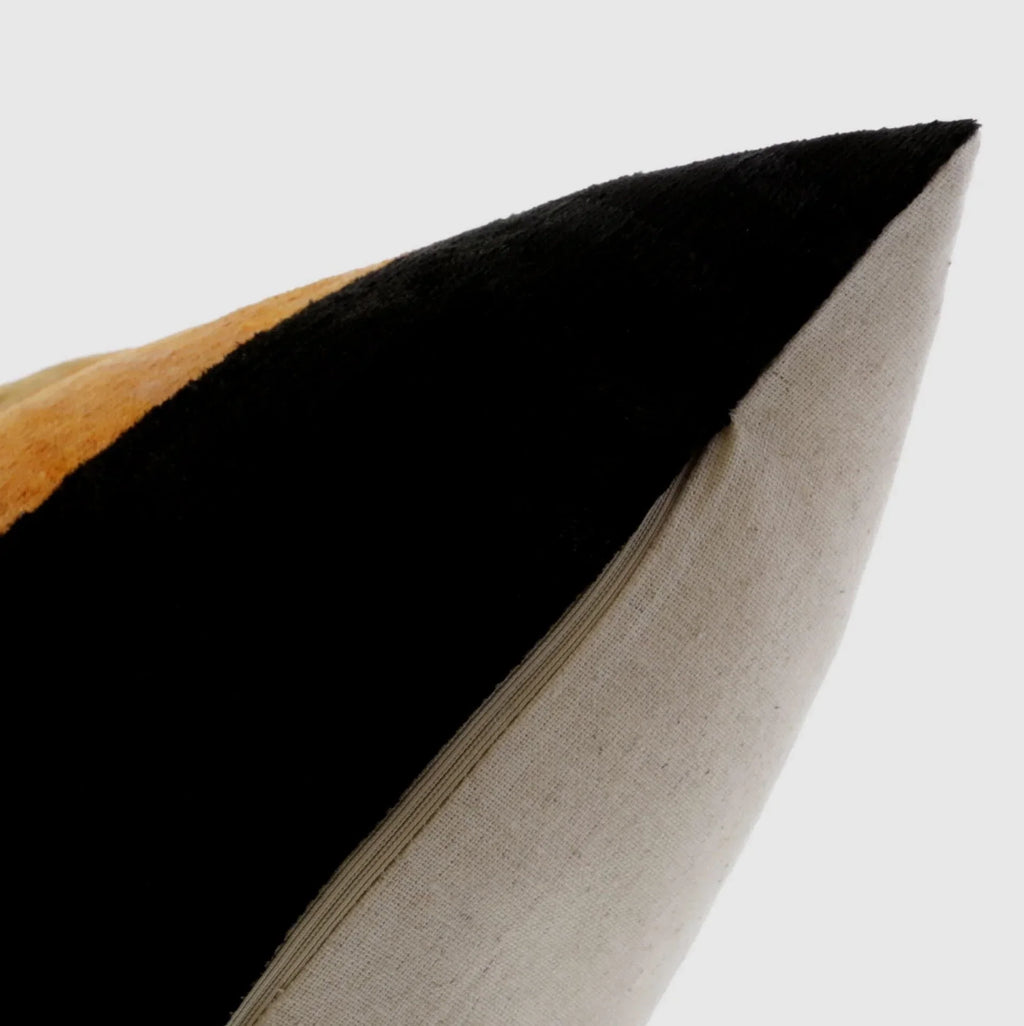 Handmade Silk Velvet Striped Throw Pillow - 20x20, Bold White, Gold, Orange, and Black Design with Down Feather Insert Canvello