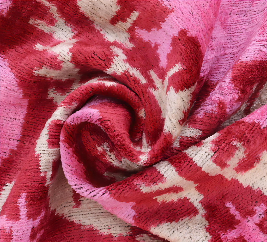 Handmade Silk Velvet Throw Pillow - 16x16, Red and Pink Traditional Design with Down Feather Insert Canvello