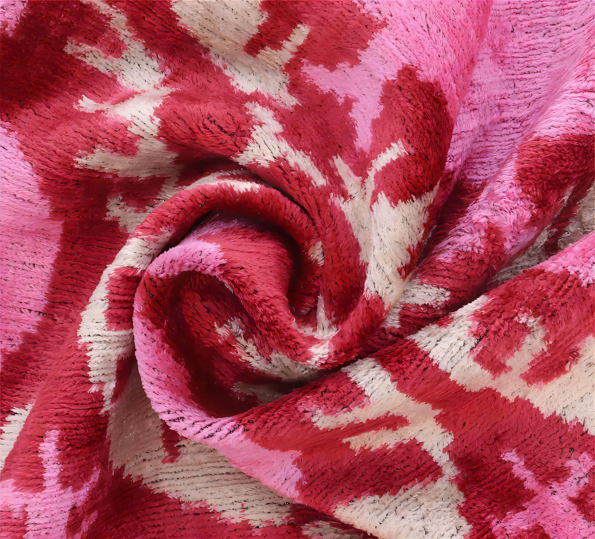 Handmade Silk Velvet Throw Pillow - 16x16, Red and Pink Traditional Design with Down Feather Insert Canvello