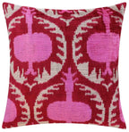 Handmade Silk Velvet Throw Pillow - 16x16, Red and Pink Traditional Design with Down Feather Insert Canvello
