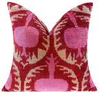 Handmade Silk Velvet Throw Pillow - 16x16, Red and Pink Traditional Design with Down Feather Insert Canvello