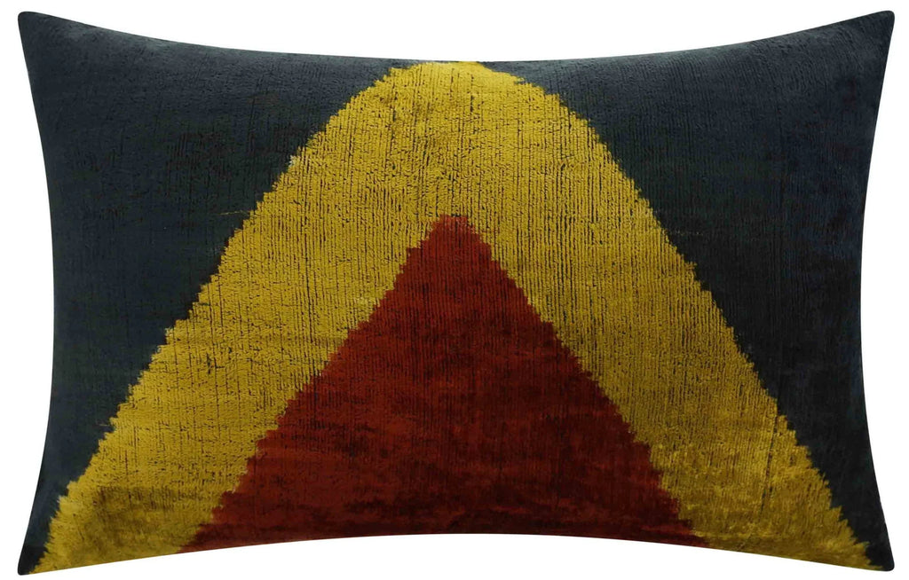 Handmade Silk Velvet Throw Pillow - 16x24, Black, Gold, and Brown Luxury Geometric Design with Down Feather Insert Canvello