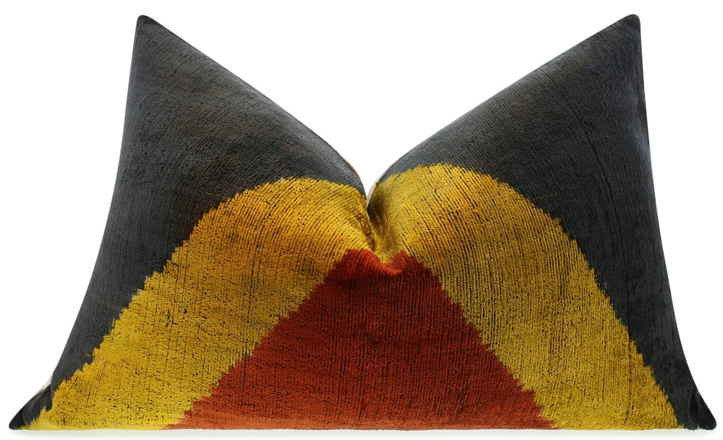 Handmade Silk Velvet Throw Pillow - 16x24, Black, Gold, and Brown Luxury Geometric Design with Down Feather Insert Canvello