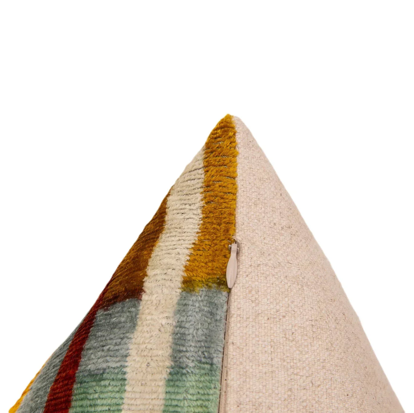Handmade Silk Velvet Throw Pillow - 20x20, Modern Geometric Design in Burnt Orange, Yellow, and Mint Green with Down Feather Insert Canvello