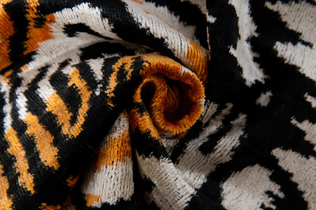 Handmade Silk Velvet Tiger Face Throw Pillow - 20x20, Bold Black, Orange, and White Design with Down Feather Insert Canvello