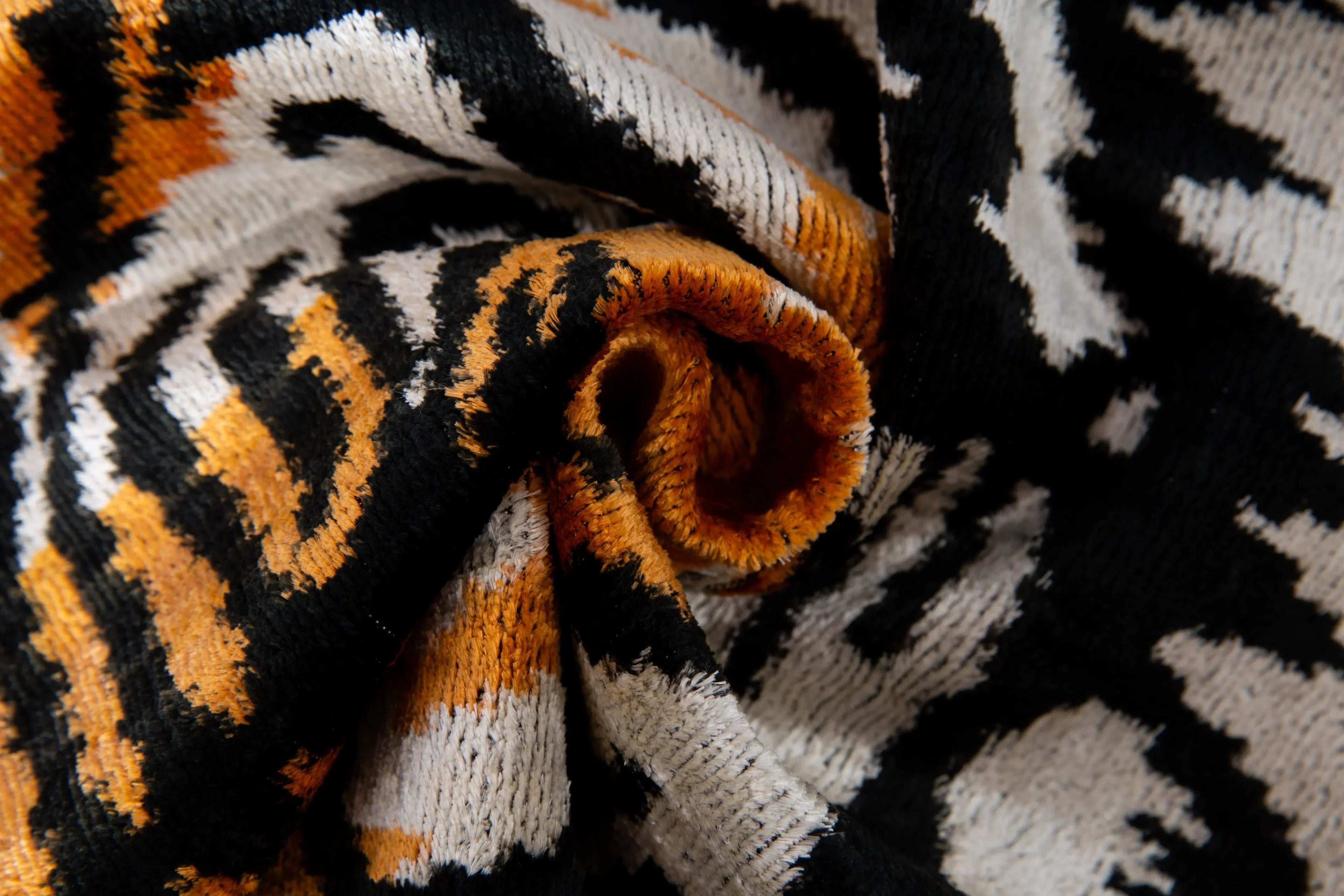 Handmade Silk Velvet Tiger Face Throw Pillow - 20x20, Bold Black, Orange, and White Design with Down Feather Insert Canvello