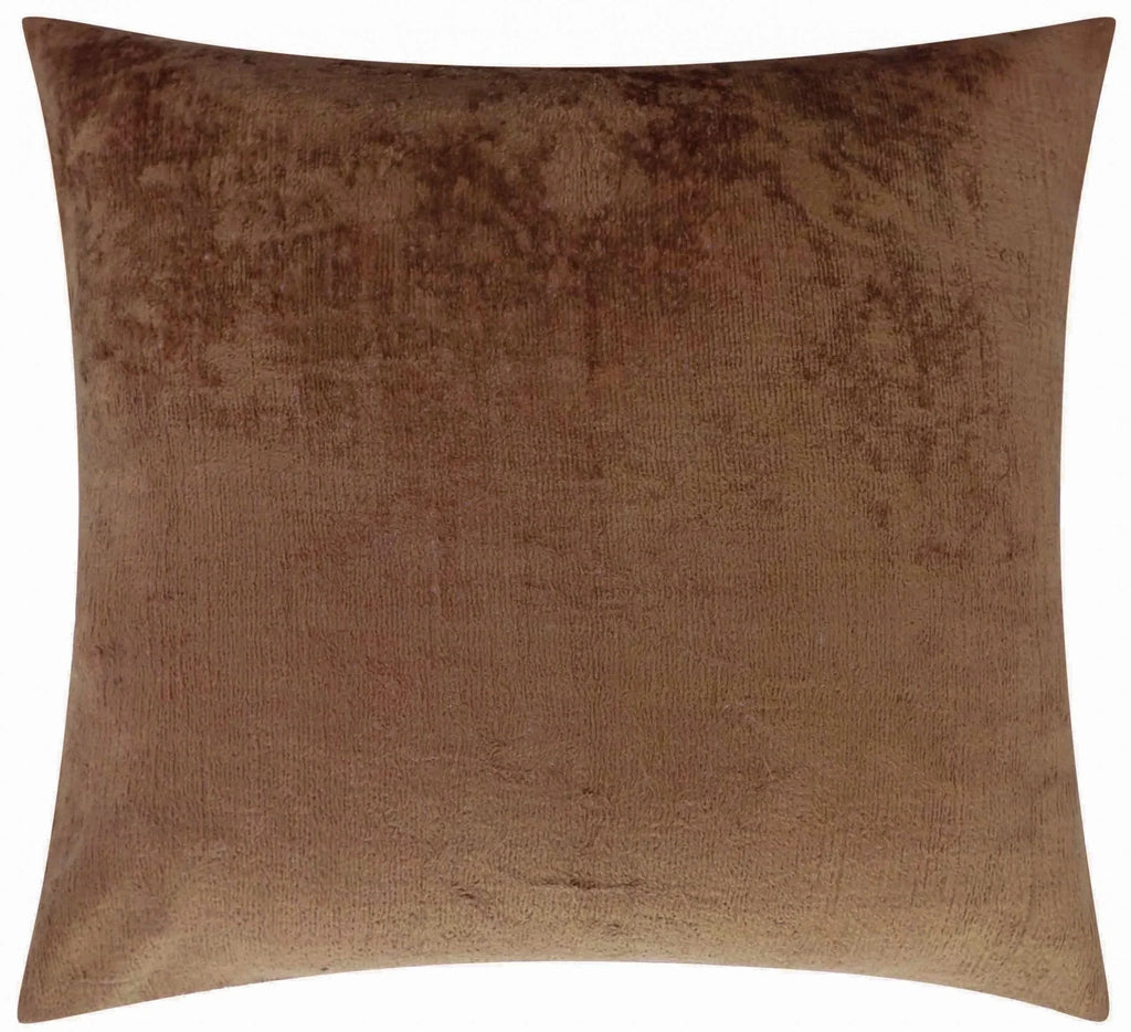 Handmade Solid Brown Silk Velvet Throw Pillow - 20x20, Luxurious Velvet Design with Down Feather Insert Canvello