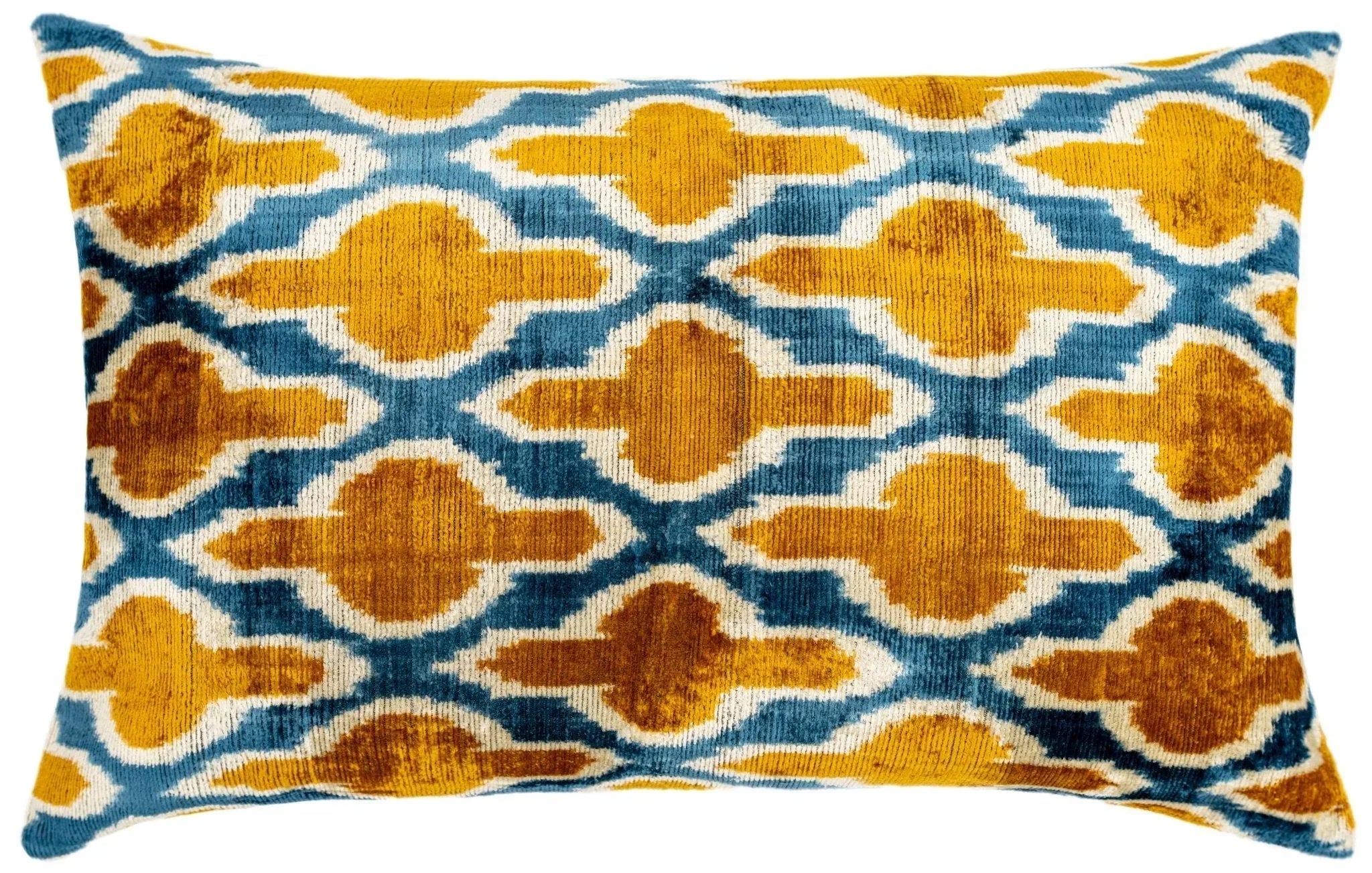 Handmade Throw Pillow Cover & Feather Insert | Gold Blue Geometric | Soft Throw Pillow| Luxury Decorative for Couch | 16 x 24 in Canvello