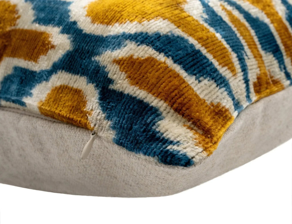 Handmade Throw Pillow Cover & Feather Insert | Gold Blue Geometric | Soft Throw Pillow| Luxury Decorative for Couch | 16 x 24 in Canvello