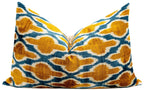 Handmade Throw Pillow Cover & Feather Insert | Gold Blue Geometric | Soft Throw Pillow| Luxury Decorative for Couch | 16 x 24 in Canvello