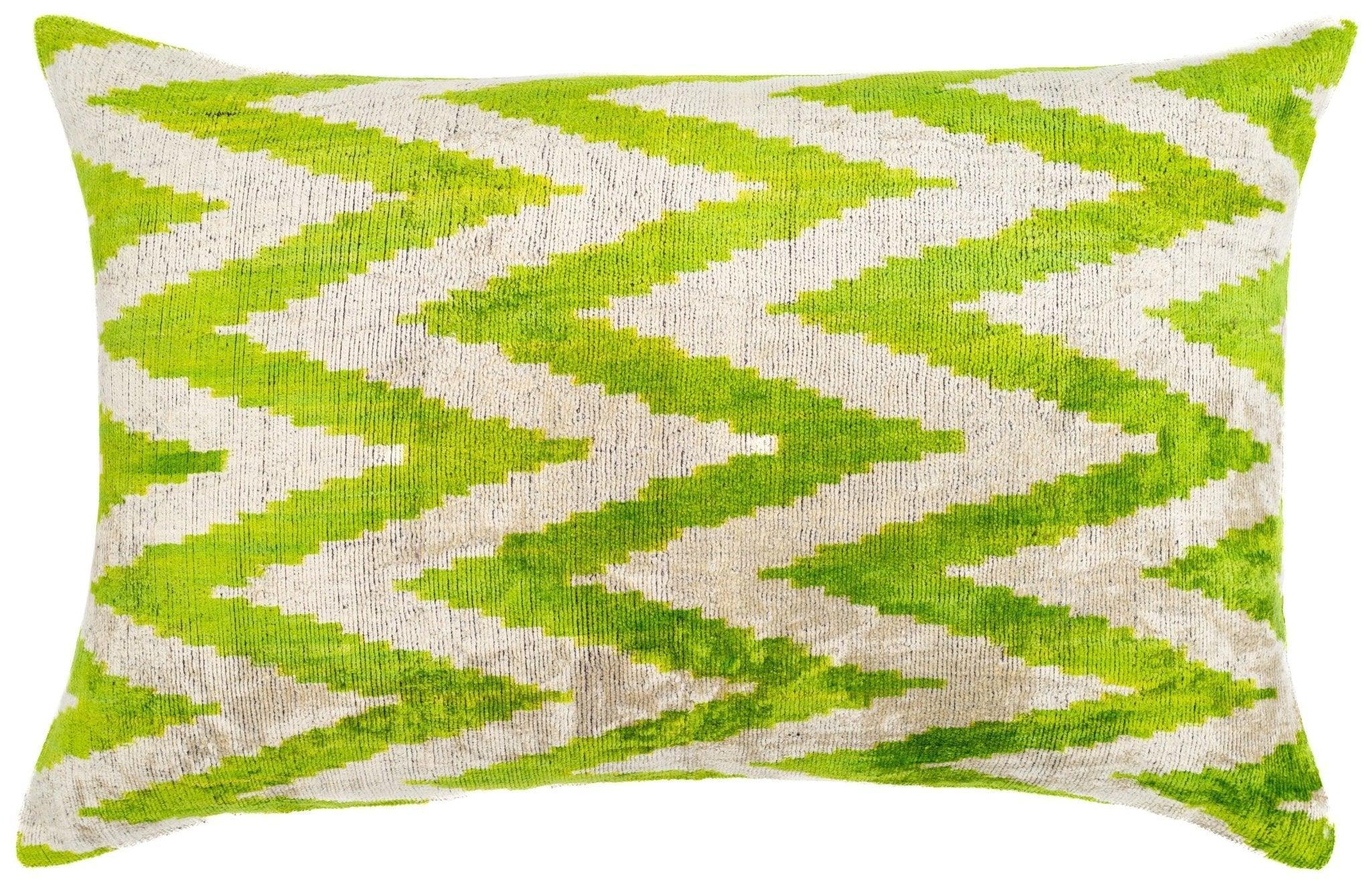 Handmade Throw Pillow Cover & Feather Insert | Zigzag Green Ivory | Soft Throw Pillow| Luxury Decorative for Couch | 16 x 24 in Canvello