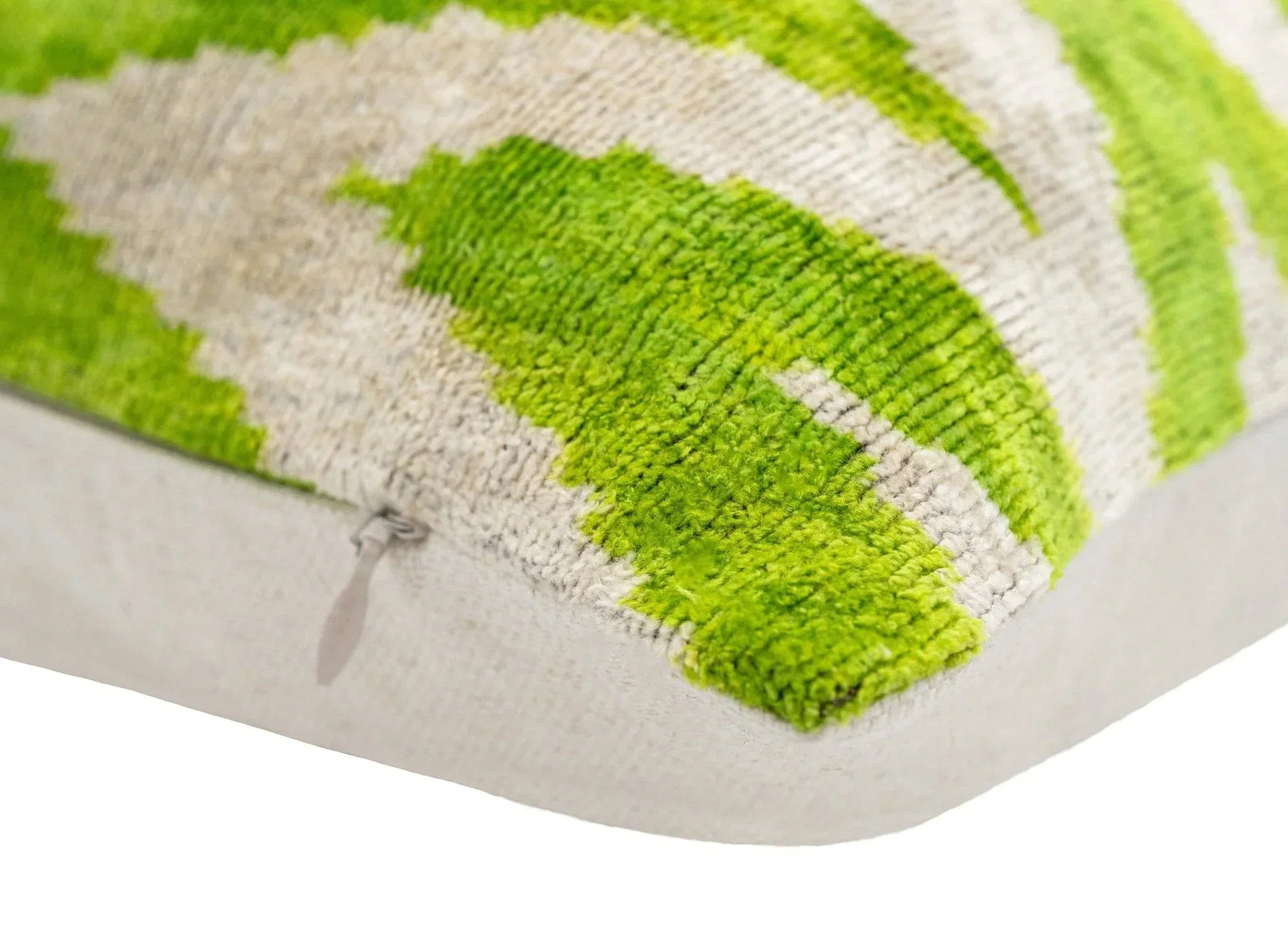 Handmade Throw Pillow Cover & Feather Insert | Zigzag Green Ivory | Soft Throw Pillow| Luxury Decorative for Couch | 16 x 24 in Canvello