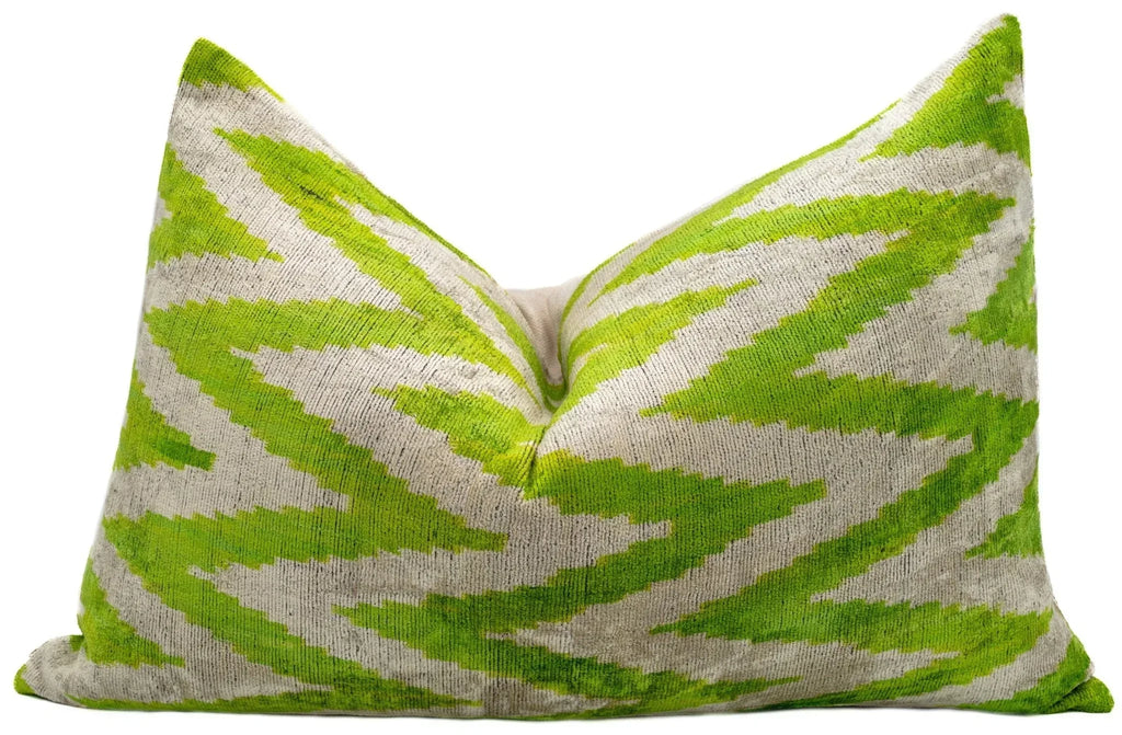Handmade Throw Pillow Cover & Feather Insert | Zigzag Green Ivory | Soft Throw Pillow| Luxury Decorative for Couch | 16 x 24 in Canvello
