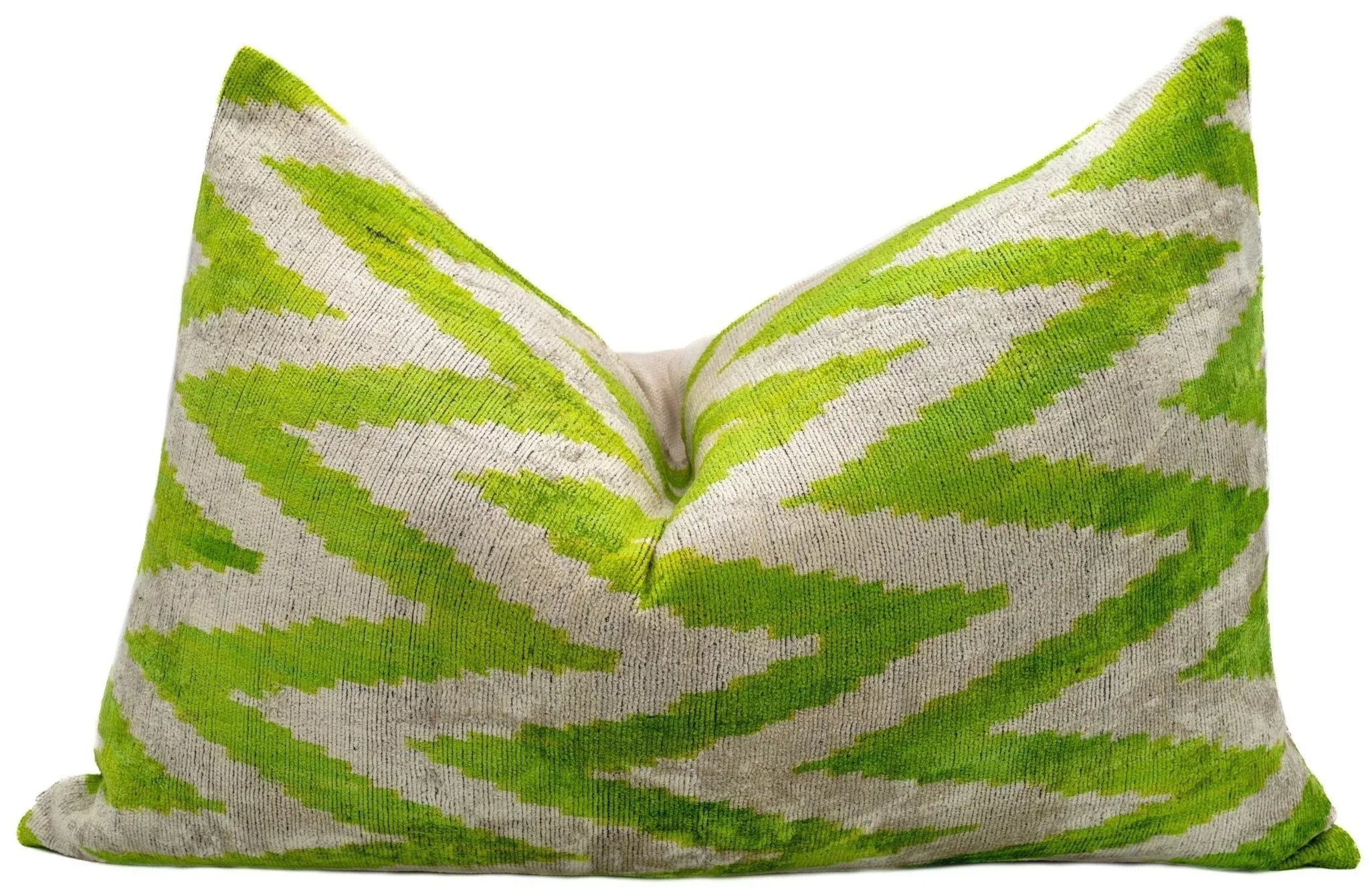 Handmade Throw Pillow Cover & Feather Insert | Zigzag Green Ivory | Soft Throw Pillow| Luxury Decorative for Couch | 16 x 24 in Canvello