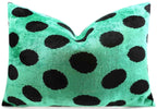 Handmade Velvet Lumbar Pillow in Green and Black Polka Dot Design - High-Quality 16x24 Inch Decorative Accent with Premium Down Feather Insert Canvello