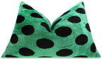 Handmade Velvet Lumbar Pillow in Green and Black Polka Dot Design - High-Quality 16x24 Inch Decorative Accent with Premium Down Feather Insert Canvello