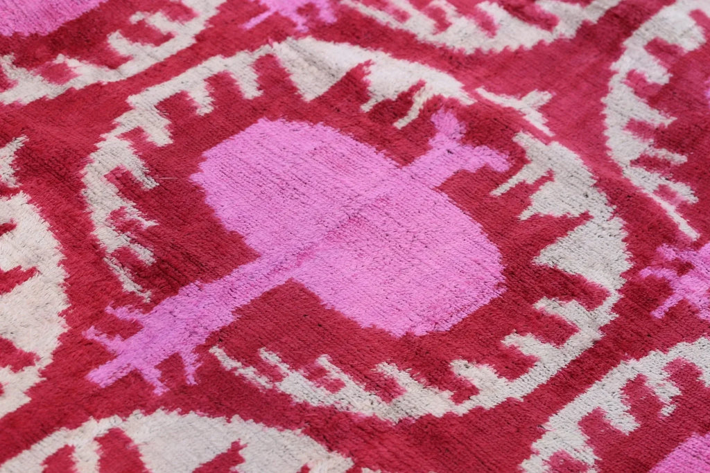 Handmade Velvet Lumbar Pillow in Red and Pink Ikat Floral Design - High-Quality 16x24 Inch Decorative Accent with Premium Down Feather Insert Canvello