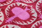 Handmade Velvet Lumbar Pillow in Red and Pink Ikat Floral Design - High-Quality 16x24 Inch Decorative Accent with Premium Down Feather Insert Canvello