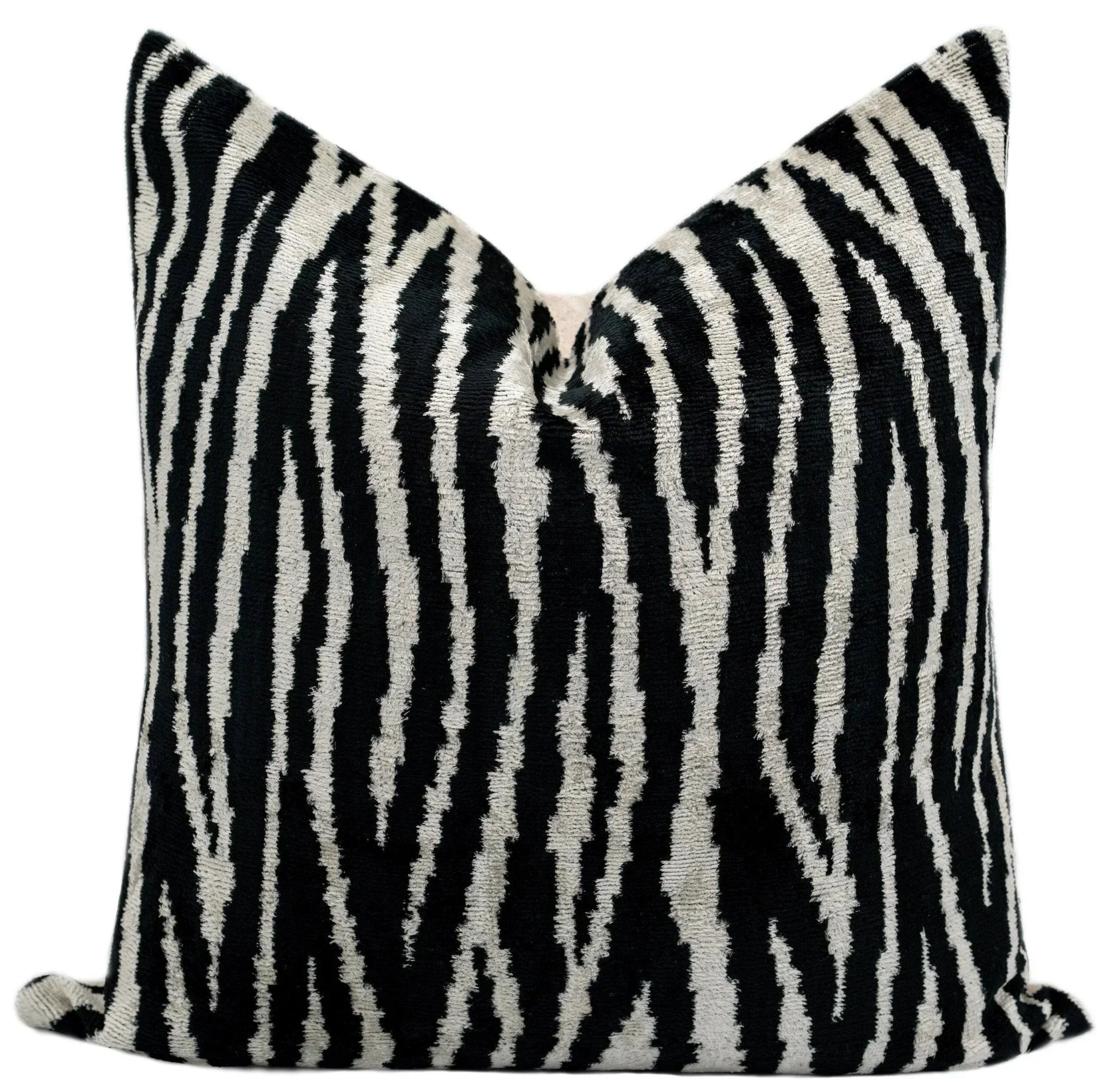 Handmade Velvet Throw Pillow with Black and White Zebra Print Design - High-Quality 20x20 Inch Decorative Accent with Premium Down Feather Insert Canvello