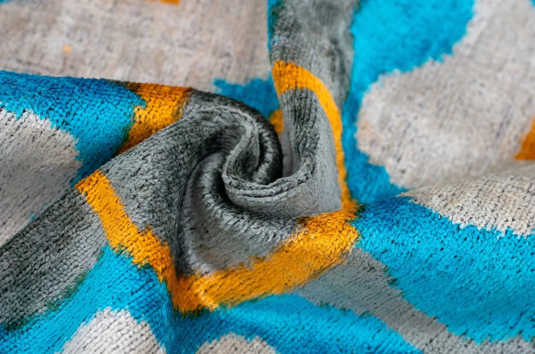 Handmade Velvet Throw Pillow with Blue, Yellow, and Gray Geometric Design - High-Quality 20x20 Inch Decorative Accent with Premium Down Feather Insert for Sofas, Couches, and Interior Design" Canvello