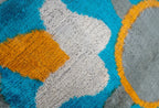 Handmade Velvet Throw Pillow with Blue, Yellow, and Gray Geometric Design - High-Quality 20x20 Inch Decorative Accent with Premium Down Feather Insert for Sofas, Couches, and Interior Design" Canvello