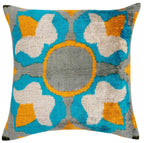 Handmade Velvet Throw Pillow with Blue, Yellow, and Gray Geometric Design - High-Quality 20x20 Inch Decorative Accent with Premium Down Feather Insert for Sofas, Couches, and Interior Design" Canvello