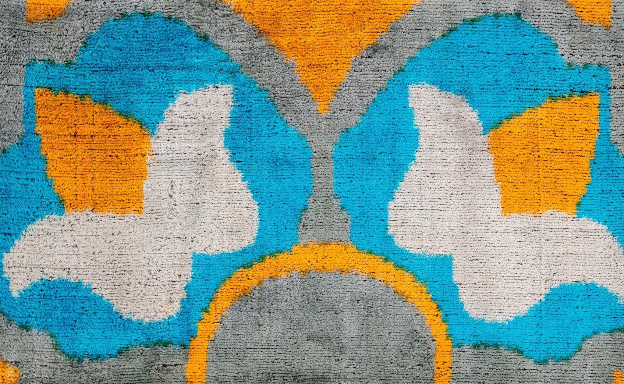Handmade Velvet Throw Pillow with Blue, Yellow, and Gray Geometric Design - High-Quality 20x20 Inch Decorative Accent with Premium Down Feather Insert for Sofas, Couches, and Interior Design" Canvello