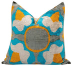 Handmade Velvet Throw Pillow with Blue, Yellow, and Gray Geometric Design - High-Quality 20x20 Inch Decorative Accent with Premium Down Feather Insert for Sofas, Couches, and Interior Design" Canvello