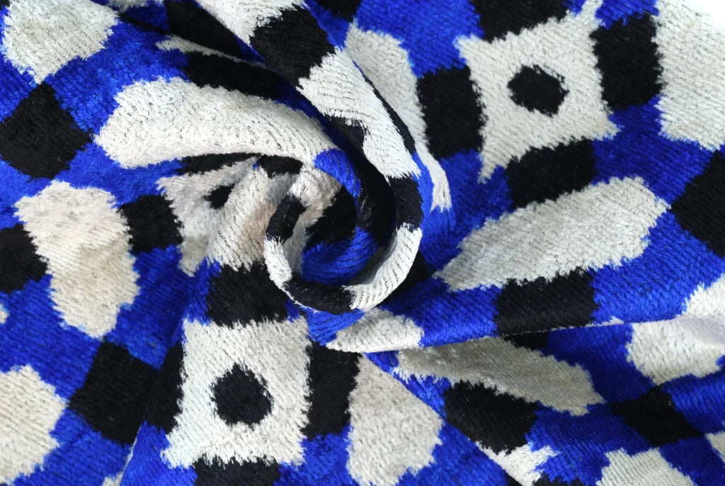 Handmade Velvet Throw Pillow with Blue and Black Geometric Design - High-Quality 20x20 Inch Decorative Accent with Premium Down Feather Insert Canvello