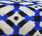 Handmade Velvet Throw Pillow with Blue and Black Geometric Design - High-Quality 20x20 Inch Decorative Accent with Premium Down Feather Insert Canvello