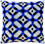 Handmade Velvet Throw Pillow with Blue and Black Geometric Design - High-Quality 20x20 Inch Decorative Accent with Premium Down Feather Insert Canvello