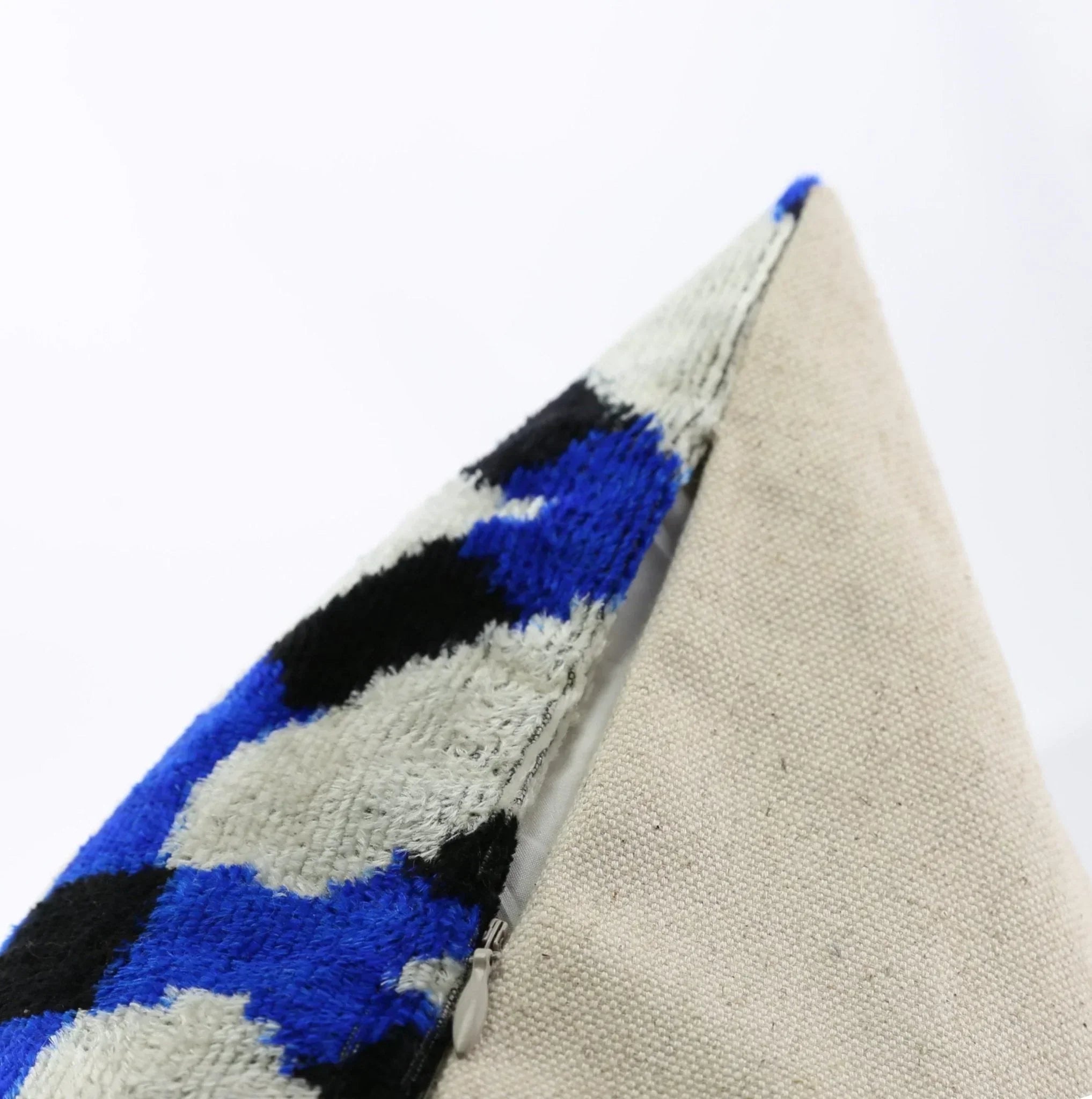 Handmade Velvet Throw Pillow with Blue and Black Geometric Design - High-Quality 20x20 Inch Decorative Accent with Premium Down Feather Insert Canvello