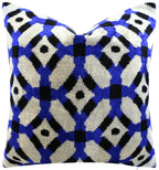 Handmade Velvet Throw Pillow with Blue and Black Geometric Design - High-Quality 20x20 Inch Decorative Accent with Premium Down Feather Insert Canvello