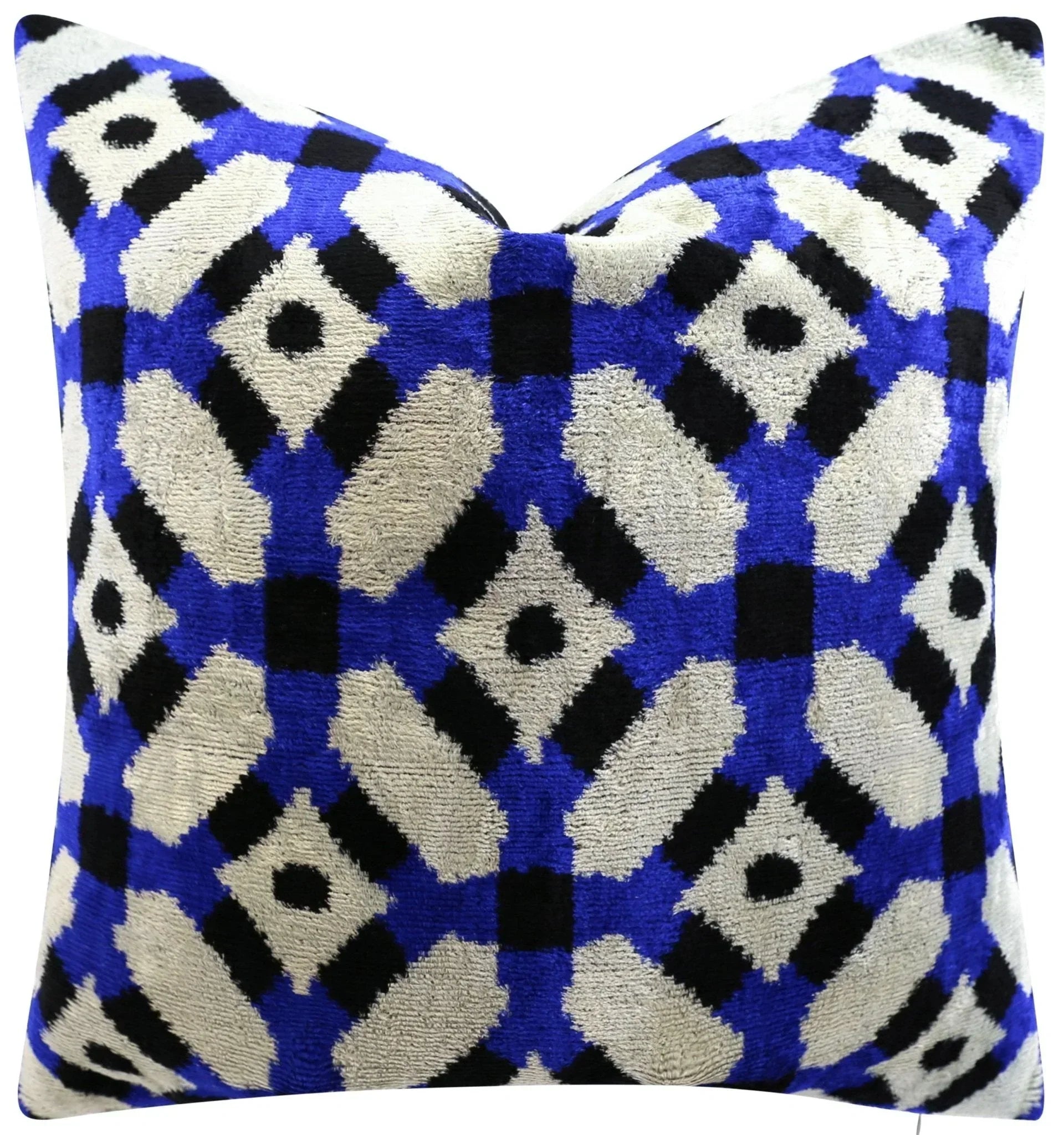 Handmade Velvet Throw Pillow with Blue and Black Geometric Design - High-Quality 20x20 Inch Decorative Accent with Premium Down Feather Insert Canvello