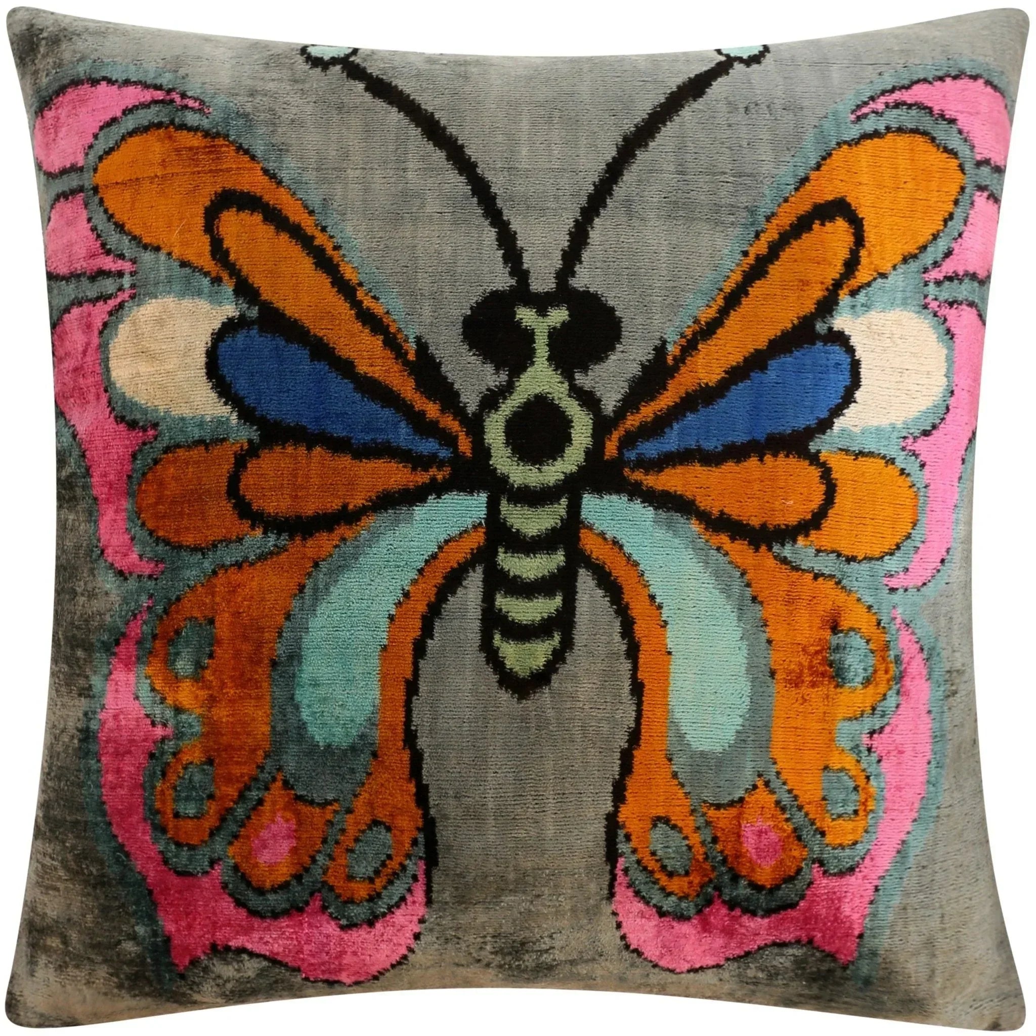 Handmade Velvet Throw Pillow with Colorful Butterfly Design - High-Quality 20x20 Inch Decorative Accent with Premium Down Feather Insert Canvello
