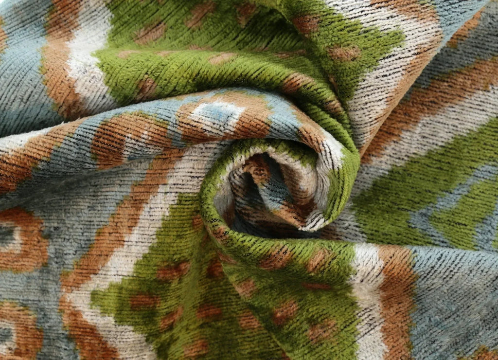 Handmade Velvet Throw Pillow with Green and Blue Geometric Ikat Design - High-Quality 20x20 Inch Decorative Accent with Premium Down Feather Insert Canvello