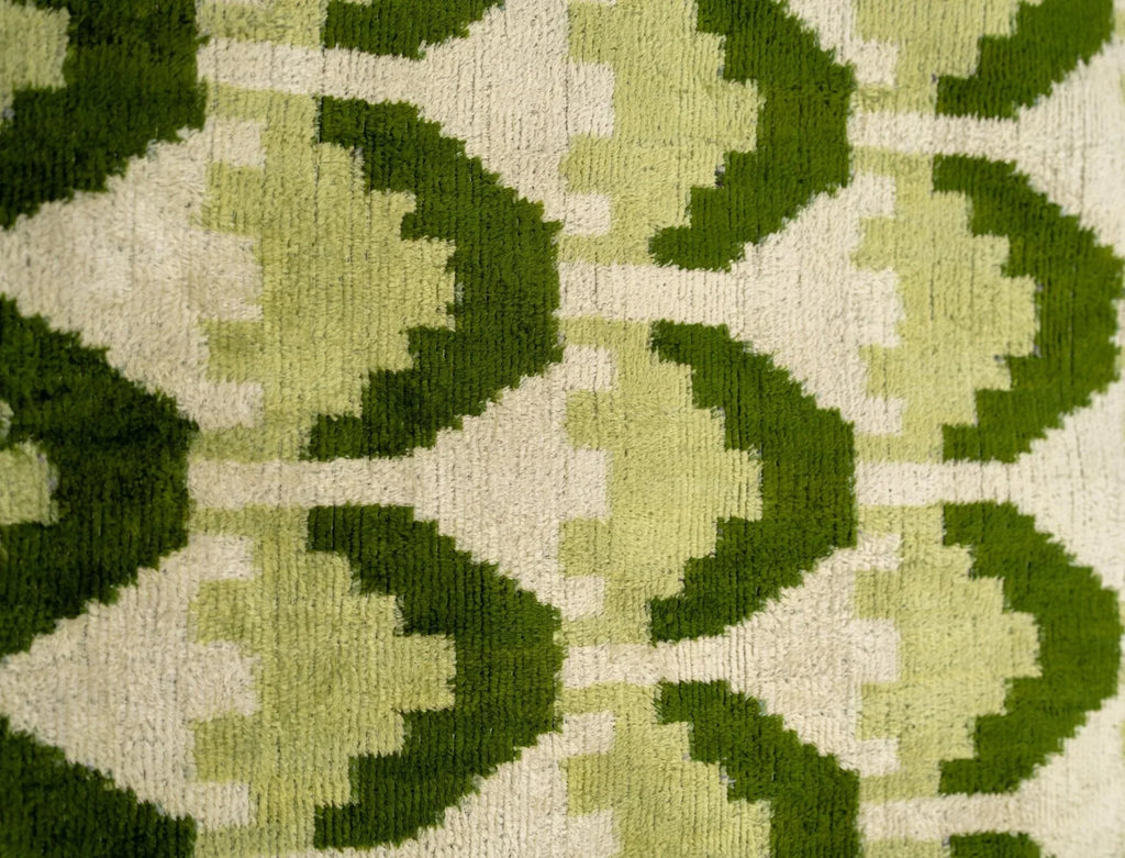 Handmade Velvet Throw Pillow with Green and Cream Geometric Design - High-Quality 20x20 Inch Decorative Accent with Premium Down Feather Insert Canvello