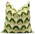 Handmade Velvet Throw Pillow with Green and Cream Geometric Design - High-Quality 20x20 Inch Decorative Accent with Premium Down Feather Insert Canvello