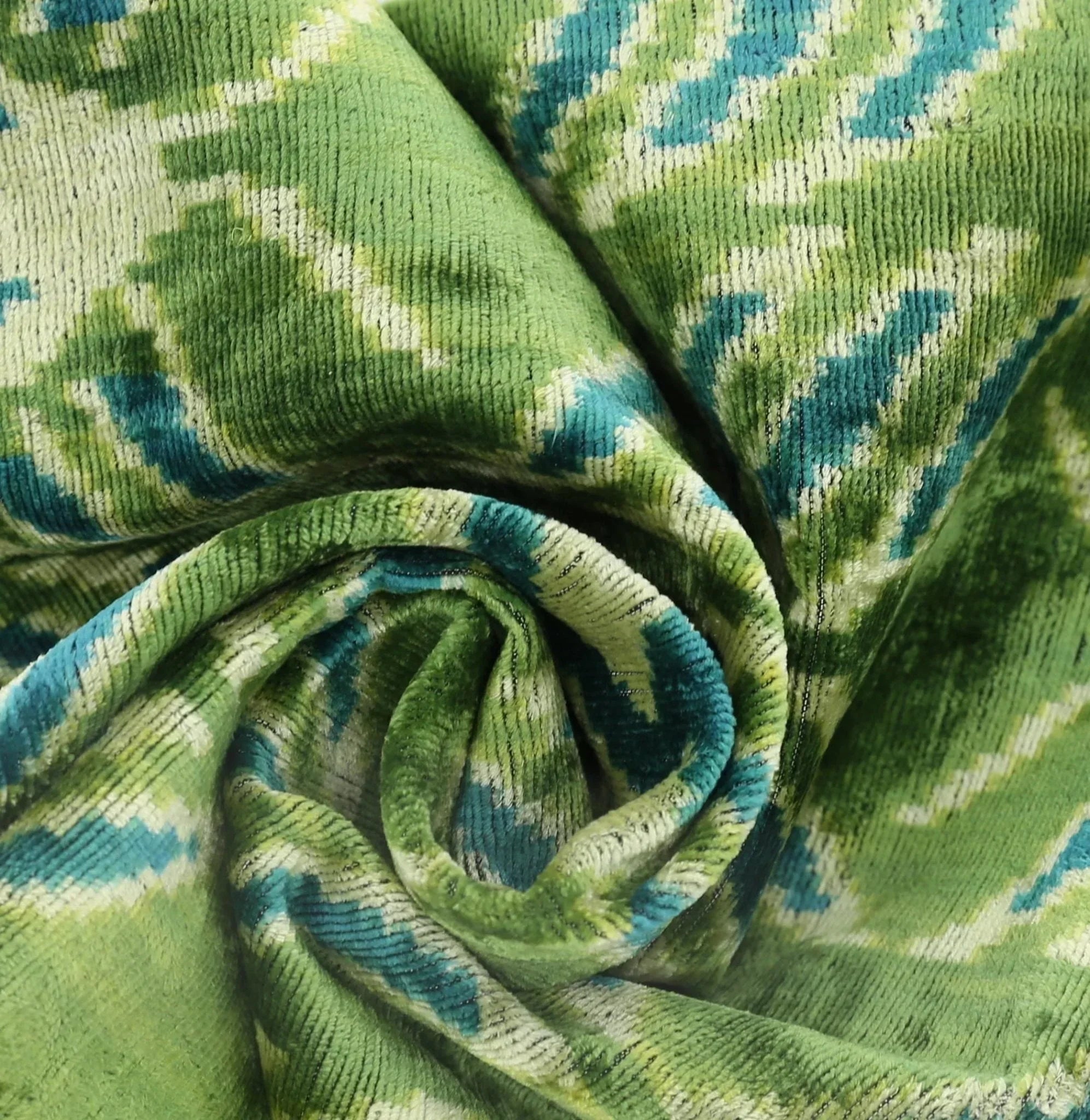 Handmade Velvet Throw Pillow with Green and Teal Ikat Design - High-quality 20x20 Inch Decorative Accent... - House Of Avana